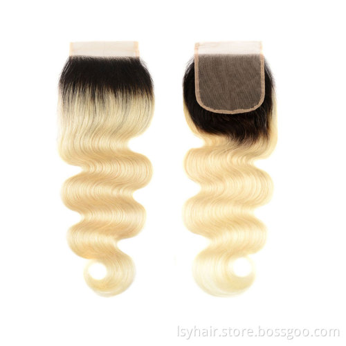 Virgin Hair Blonde 613 Brazilian Body Wave Human Hair Closure 4*4, 1B 613 Lace Closure Free Part Pre Plucked With Baby Hair